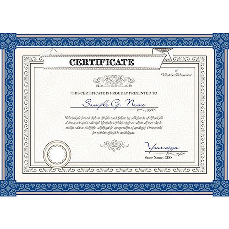 Promotional A4 file paper certificate holder,certificate of origin,certificate sample