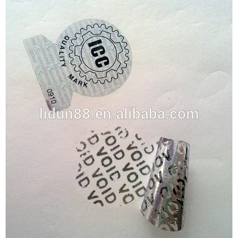 Security hologram barcode label with color changing holographic leave words