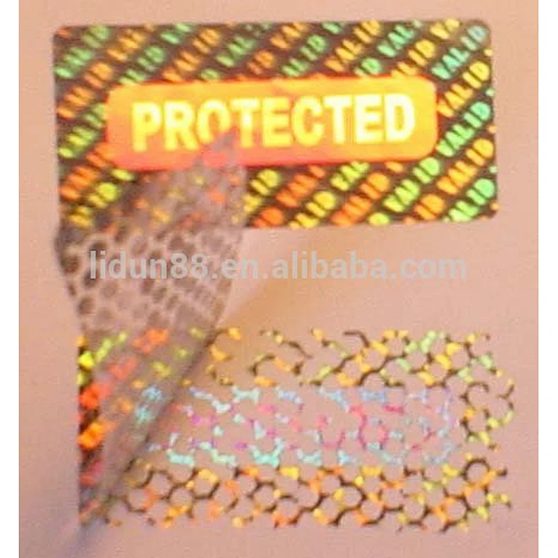 Security hologram barcode label with color changing holographic leave words