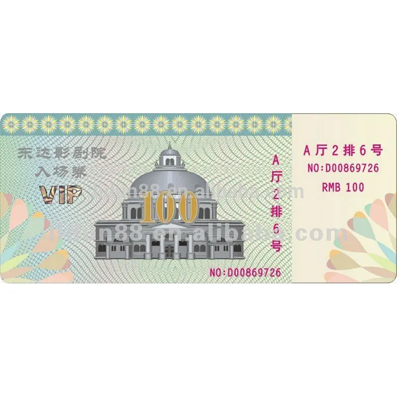 admission ticket rolls printing with security function or barcode