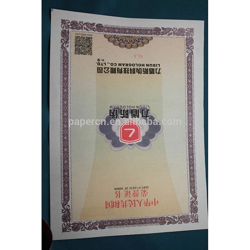 Waterproof offset printing paper certificate with anti-counterfeiting diploma certificate