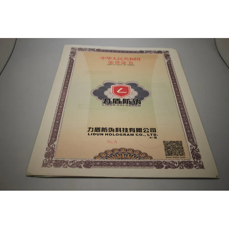 Laos Certificate factory supply high quality certificate, parity certificate paper