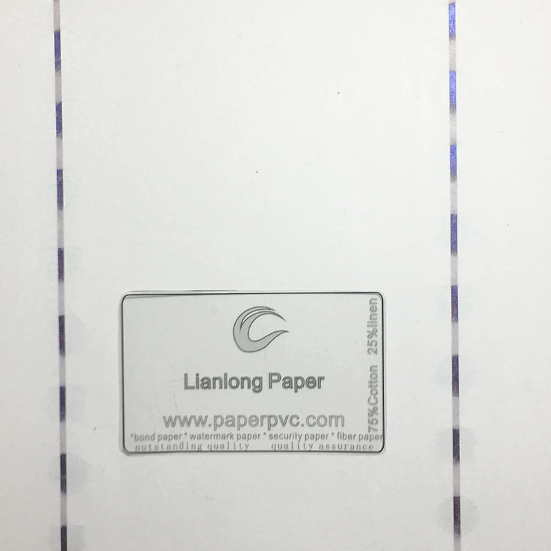 sticker thread & metal line, security paper with watermark.