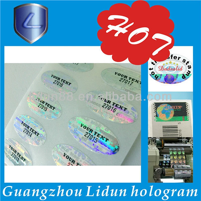 Holographic labels with barcode and running numbers