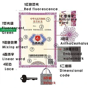 high quality custom anti-counterfeit certificate with watermark