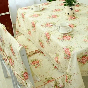 Eco-friendly printed PVC tablecloth with nonwoven / flannel backing, 2'' lace , table cover