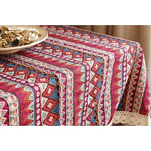 Eco-friendly printed PVC tablecloth with nonwoven / flannel backing, 2'' lace , table cover