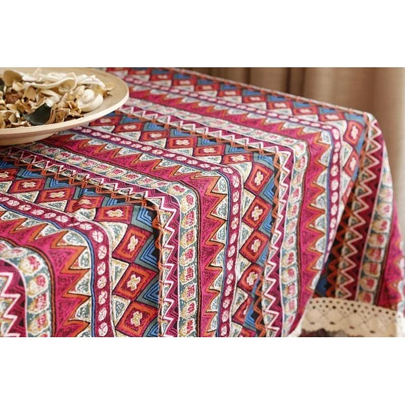 Eco-friendly printed PVC tablecloth with nonwoven / flannel backing, 2'' lace , table cover