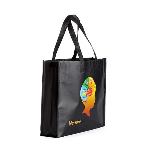Black Printed Nonwoven Recycled Shopping Bag Laminated Carry Bag