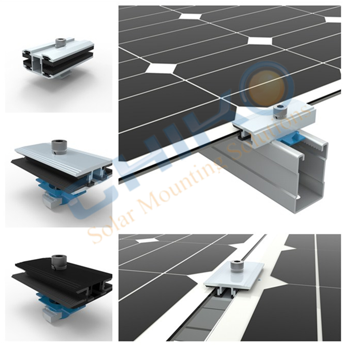 Adjustable solar pv panel mounting support structure clamp / thin film clamps