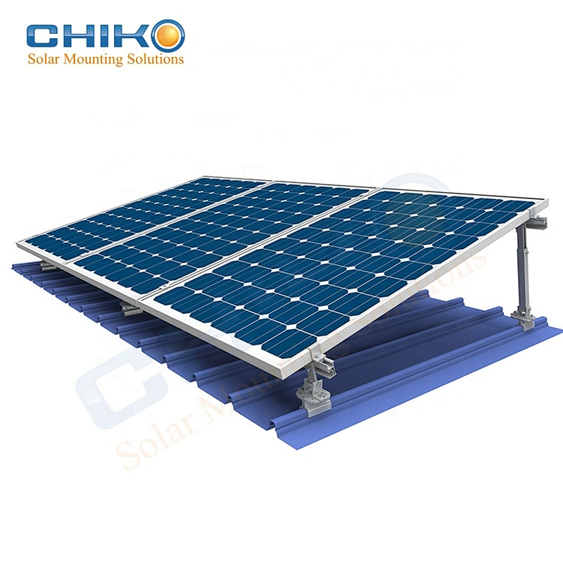 Adjustable solar tilt brackets for metal roof