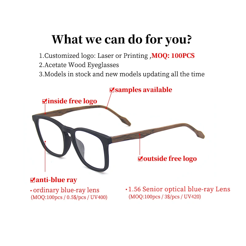 OEM ODM optical custom logo acetate wooden optical glasses frame