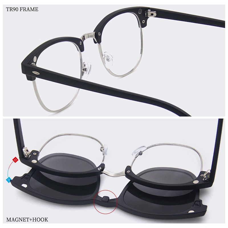 2019 new model frame hot sale clip on optical sunglasses  with magnet lens