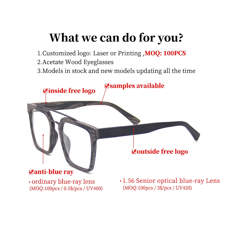 hand made wood frame acetate temples fashion wooden glasses