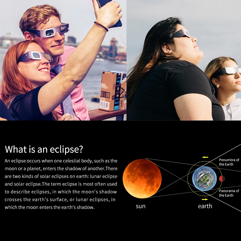 custom high quality CE ISO tested 3d paper solar eclipse viewing filter glasses wholesale