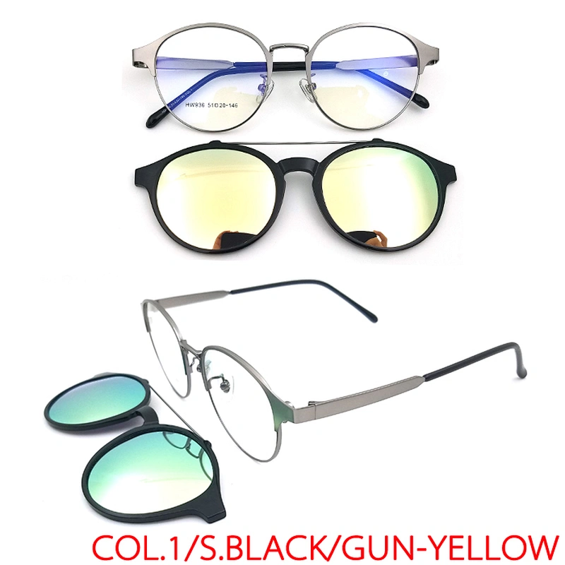new design  optical frame metal clip on sunglasses with polarized lens