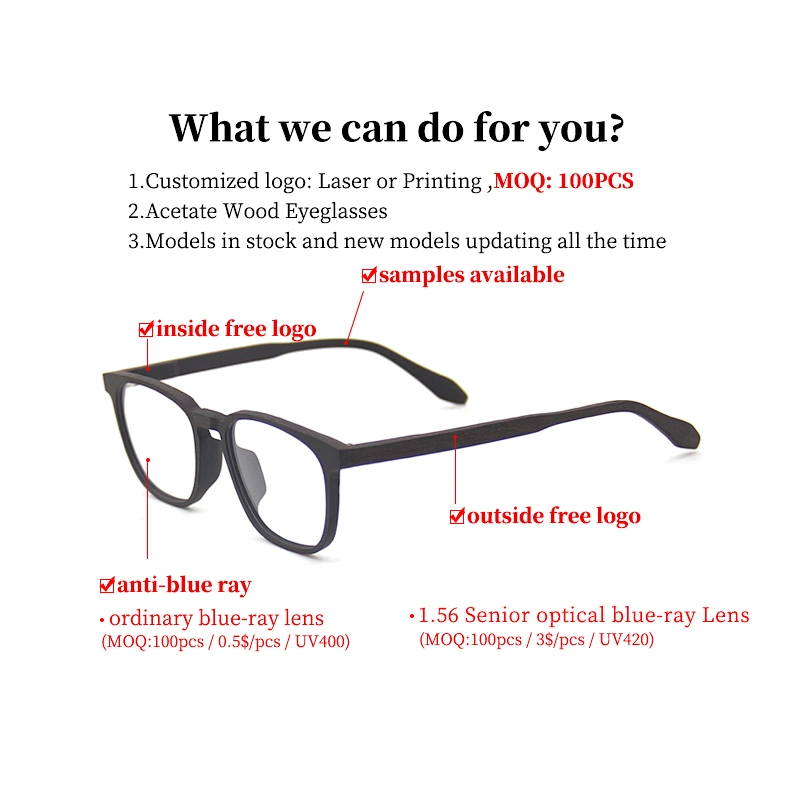 Factory made man woman classic wooden optical acetate glasses eyewear frame