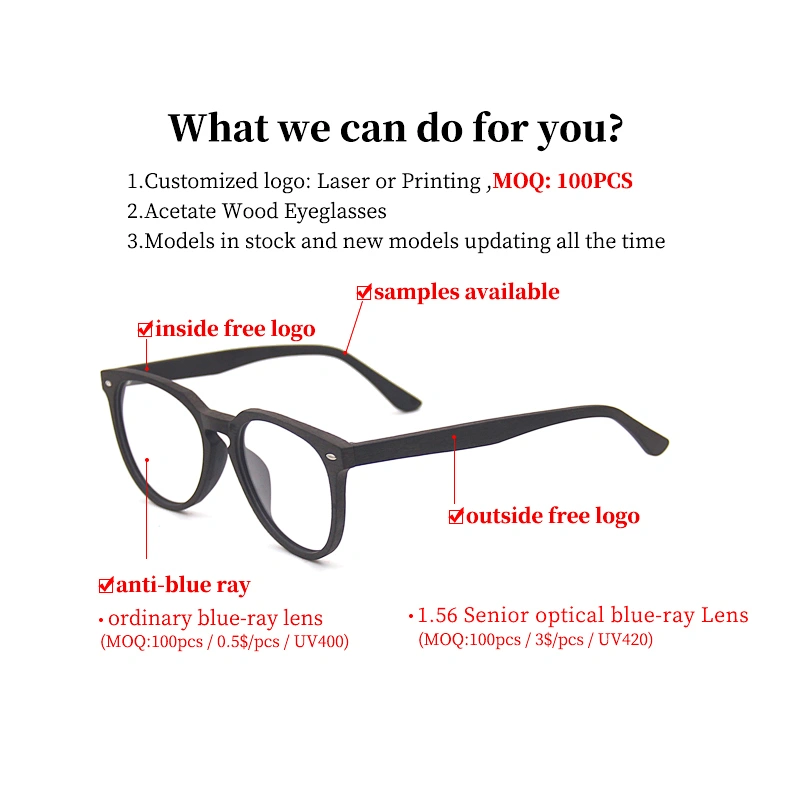 2019 optical wooden brand acetate tips designer eyeglasses frames