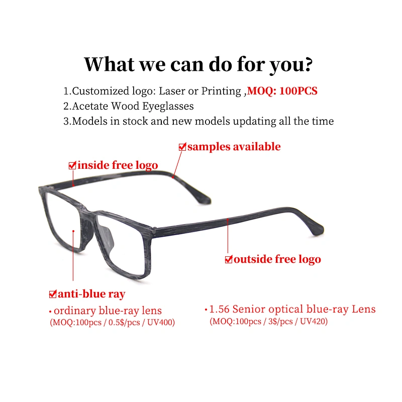 hot sale Colorful plastic optical fashion wooden design acetate eyeglasses