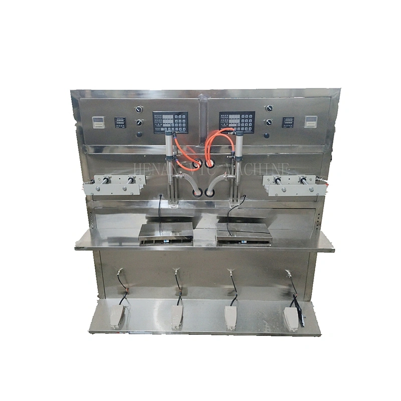Double head liquid filling machine with heat sealer