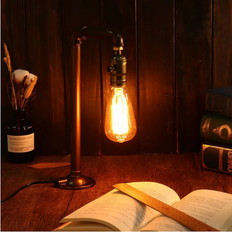 Water Pipe Industrial Table Lamp E27 Bulb Light Vintage Table Light Fixture Indoor Lighting Decoration