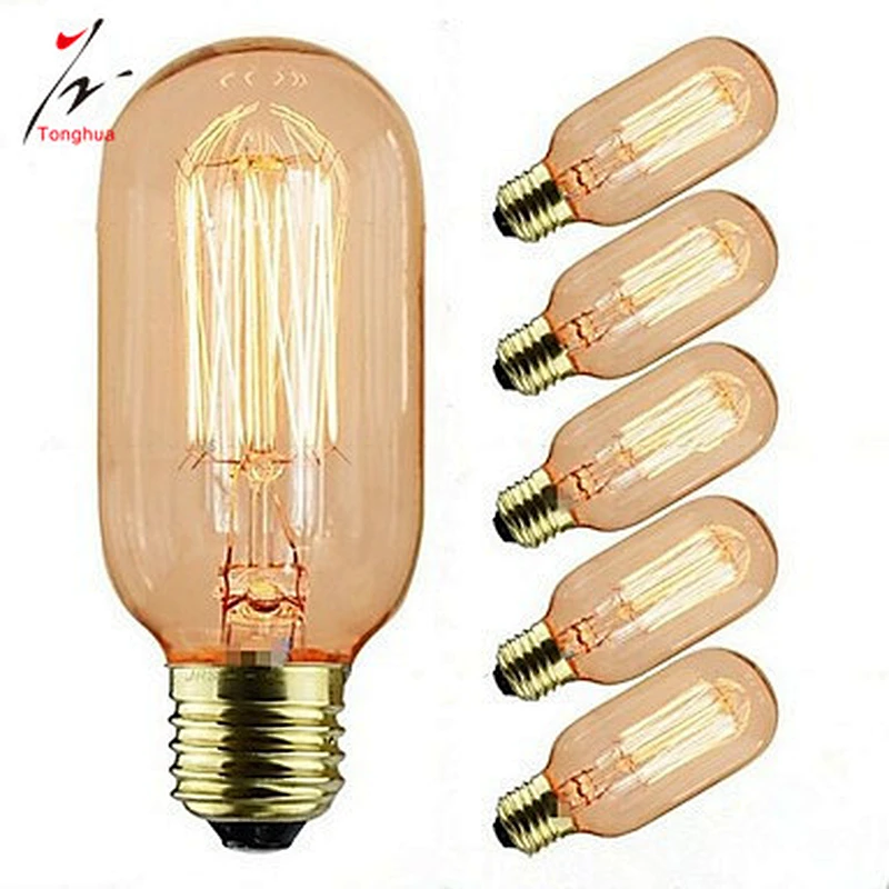 Decorative Tubular Incandescent Edison Bulb T45 with Amber/ Clear Glass 25W 40W 60W for Pendant Chandelier Light  Made in China