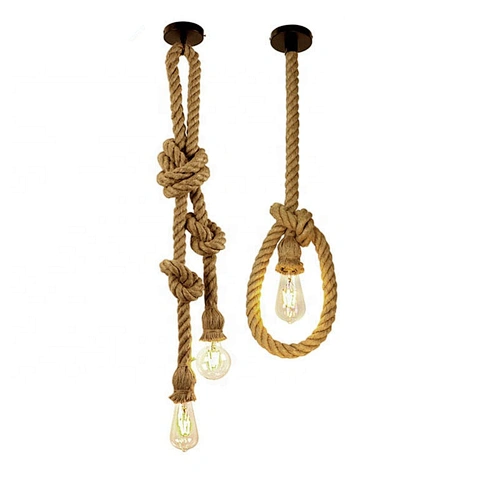 Vintage Single Double Heads Hemp Rope Pendant Lamp E26 Creative Industrial Lighting