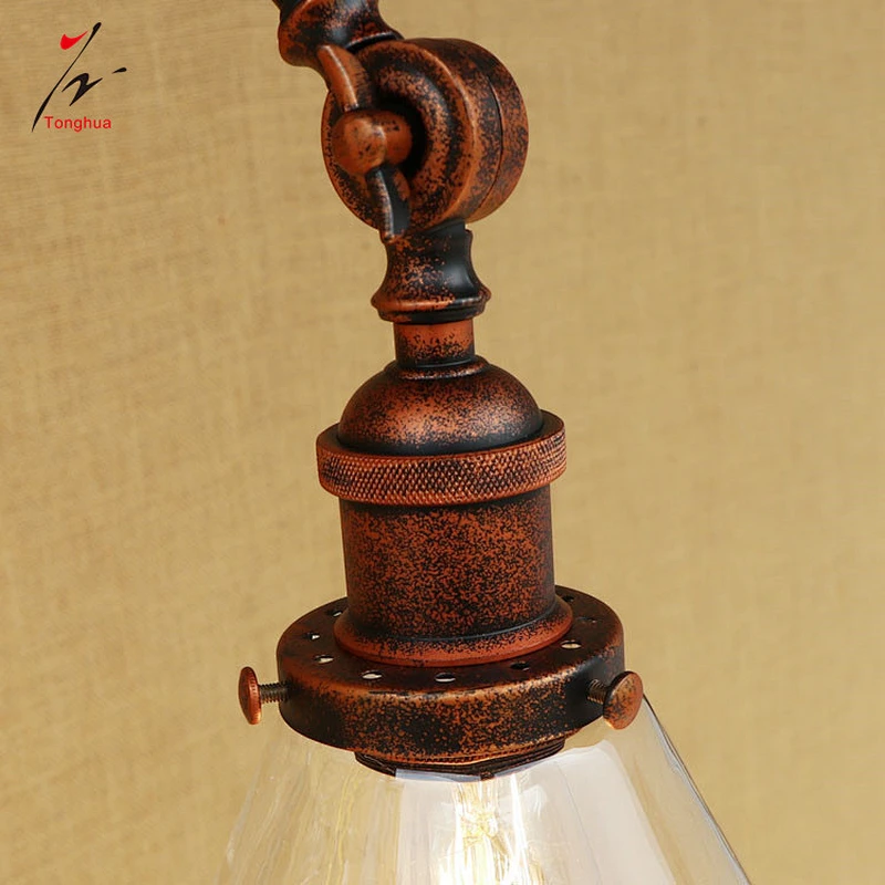 Brass Gold Vintage Long Arm Loft Wall Lamp with Clear Glass Shade Home Decorative Lights