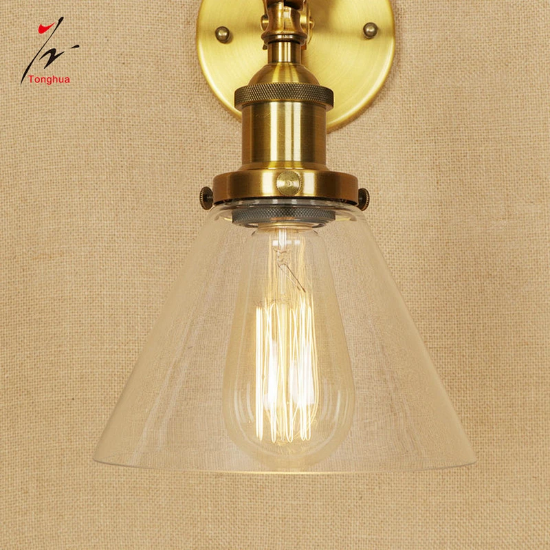 Copper Red Vintage Long Arm Industrial Wall Lamp with Clear Glass Shade Home Loft Lights