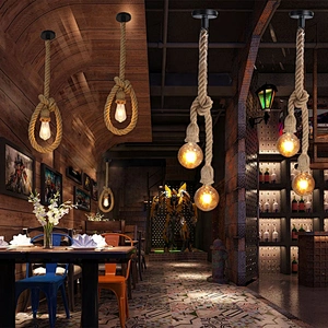 Vintage Single Double Heads Hemp Rope Pendant Lamp E26 Creative Industrial Lighting