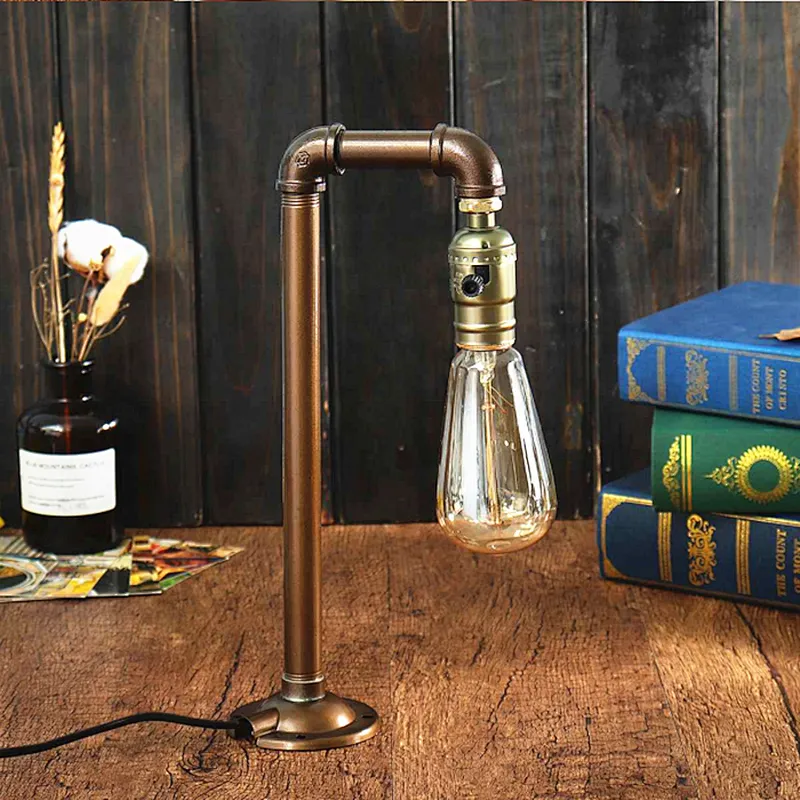 Water Pipe Industrial Table Lamp E27 Bulb Light Vintage Table Light Fixture Indoor Lighting Decoration