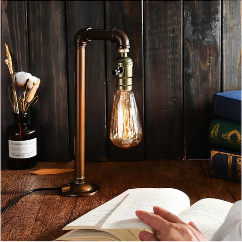 Water Pipe Industrial Table Lamp E27 Bulb Light Vintage Table Light Fixture Indoor Lighting Decoration