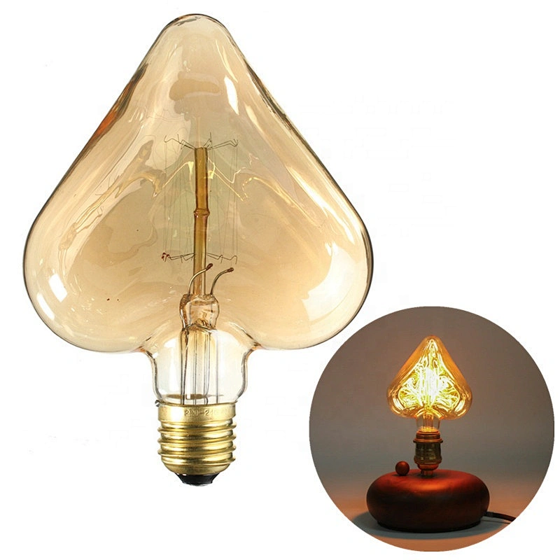 E26 E27 Romantic Vintage Edison Light Bulb with Heart-shaped 40W for Retro Chandelier Pendant Lamp