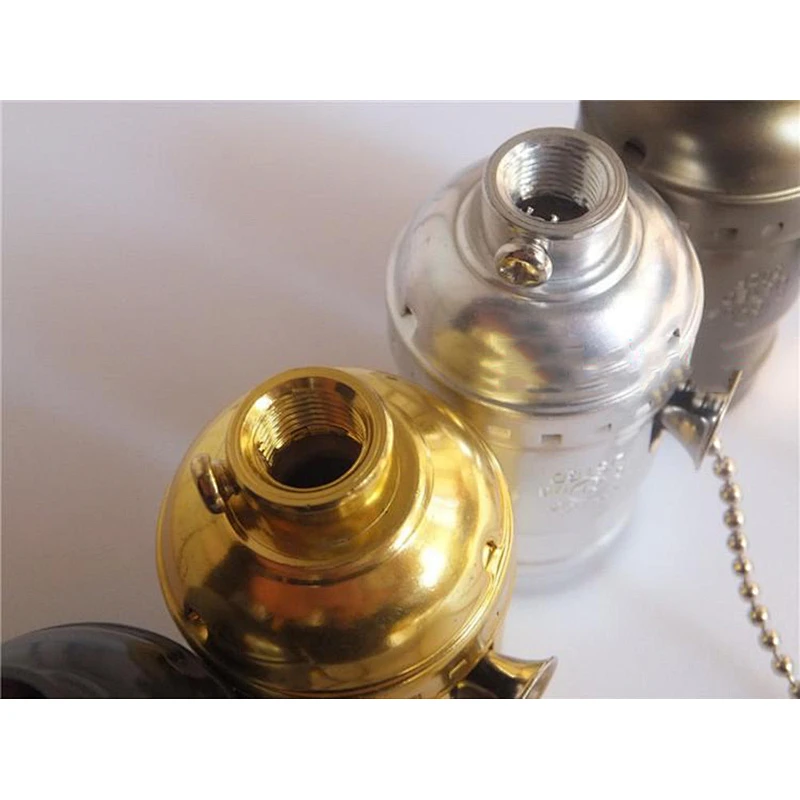 Vintage E27 Aluminum Retro Antique Lamp Base Holder Aluminum Shell Bulb Light Screw Socket Decorative Gold Zipper Switch