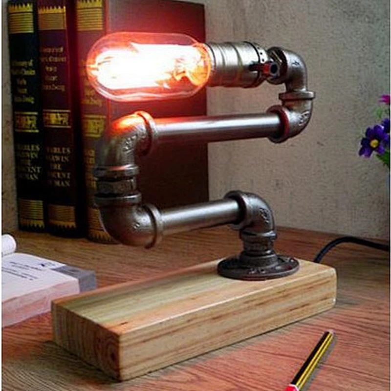 Vintage Wood Reading Table Light Hotel Decoration Water Pipe Brace Bird Cage