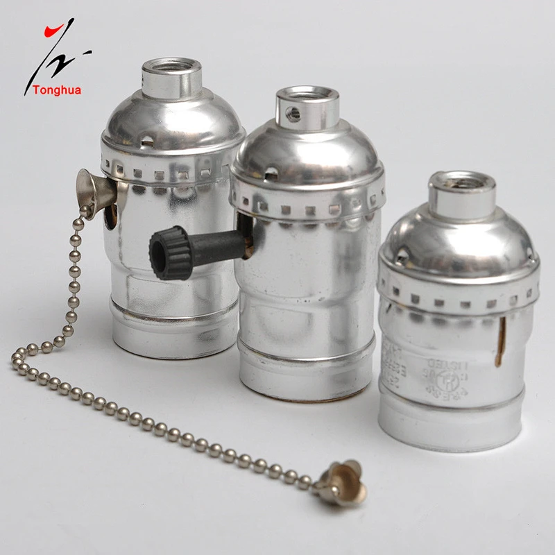 Vintage Silver Edison Lamp Socket E26/E27 Screw Bulb Base Aluminum Lamp Holder Industrial Retro Pendant Fittings