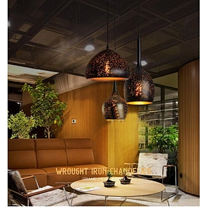 2019 Retro LED Pendant Lights LOFT Art Hollow Carving Etched Wrought Iron Single Head E27 Chandelier Lamp Bar Lighting Fixture