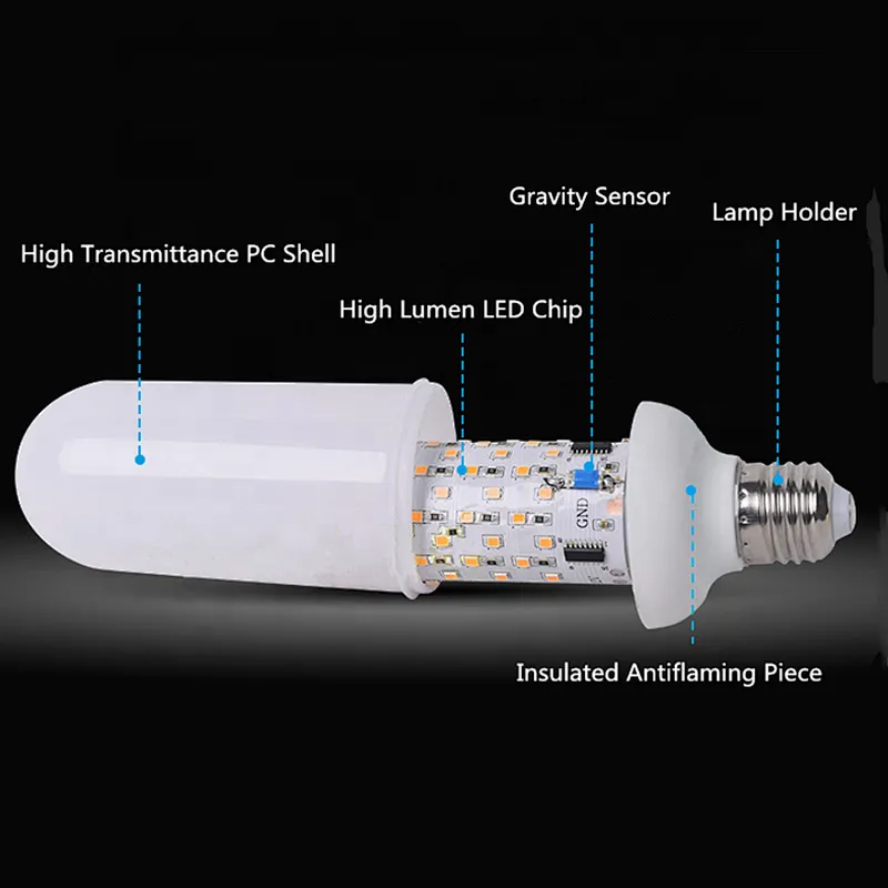 Tonghua Popular Creative 3 Modes Gravity Sensor LED Fire Flame Light E27 E26 B22 Effect Fire Flickering Emulation Bulb