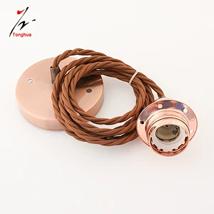 Tonghua Vintage DIY Cord Set Sample Iron Ceiling Rose E26 E27 One Ring Lamp Holder Braided Twisted Electrical  Wire Hanging Lamp