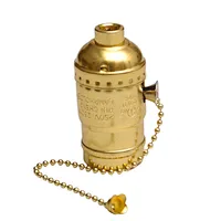 Vintage E27 Aluminum Retro Antique Lamp Base Holder Aluminum Shell Bulb Light Screw Socket Decorative Gold Zipper Switch