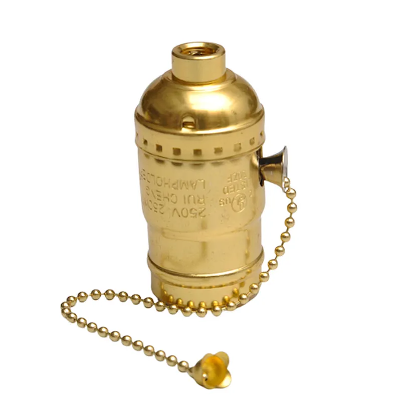 Vintage E27 Aluminum Retro Antique Lamp Base Holder Aluminum Shell Bulb Light Screw Socket Decorative Gold Zipper Switch