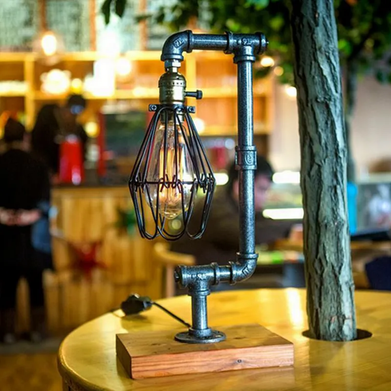 Vintage Wood Reading Table Light Hotel Decoration Water Pipe Brace Bird Cage