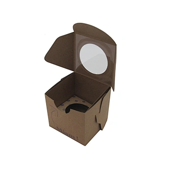 Brown kraft paper single cupcake box with plastic window