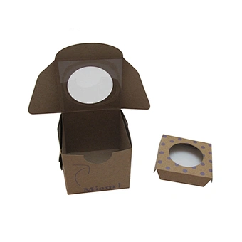Brown kraft paper single cupcake box with plastic window