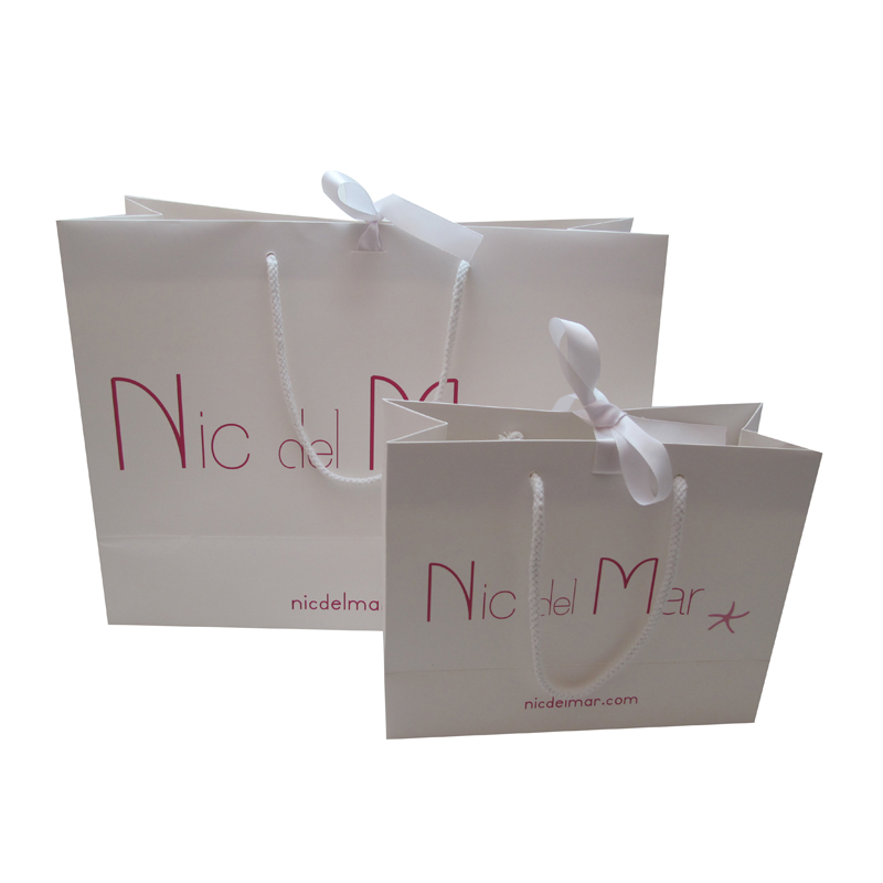 Paper gift bags with ribbon handles