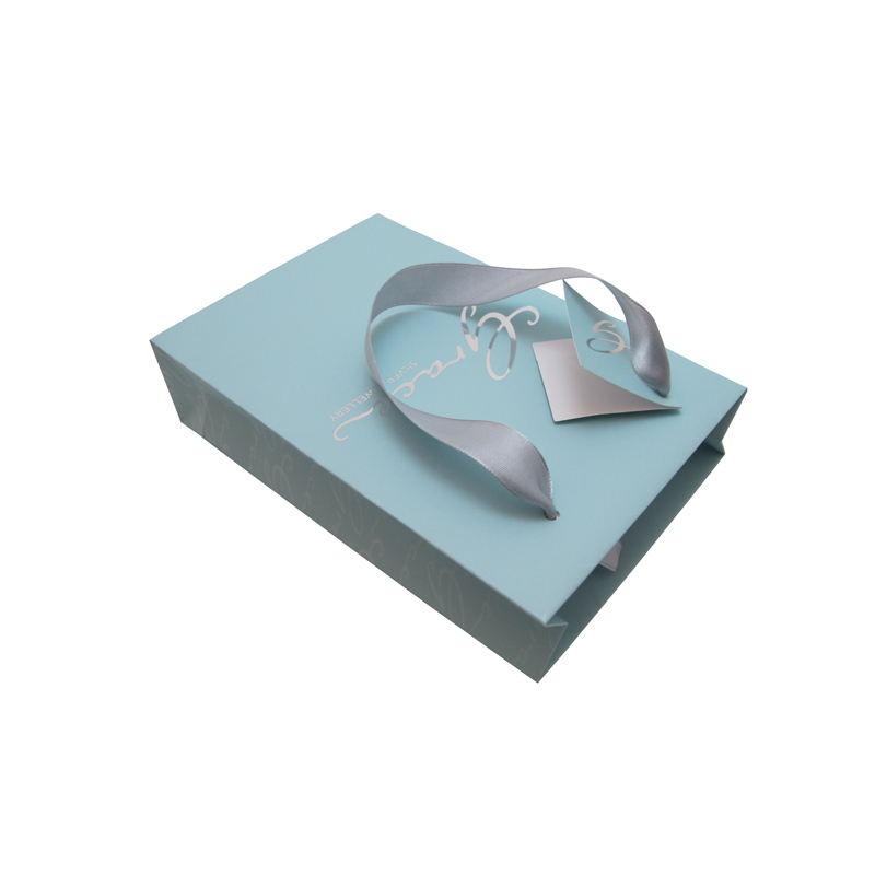 Accept custom printed blue paper bag with ribbon