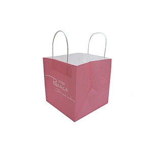 Cheap High Quality Pink Square Custom Kraft Paper Bag with Twisted Handles