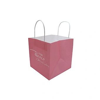Cheap High Quality Pink Square Custom Kraft Paper Bag with Twisted Handles