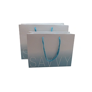 Blue White Gradient Wholesale Eco-Friendly Shopping Paper Bags with Handles