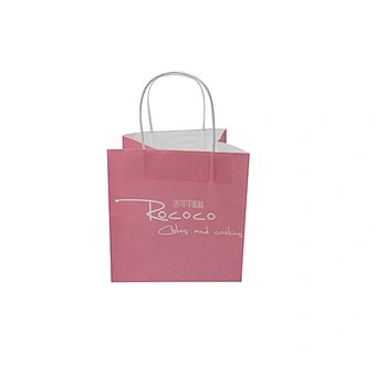 Cheap High Quality Pink Square Custom Kraft Paper Bag with Twisted Handles